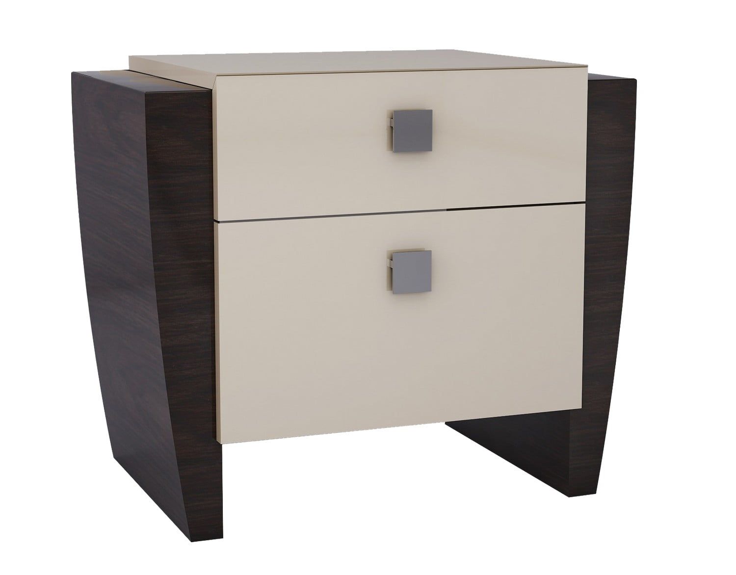 22" Beige and Dark Brown High Gloss 2-Drawer Nightstand