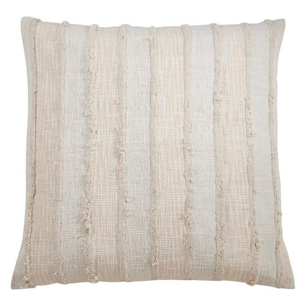 Ivory 22" Square Fringe Stripe Cotton Throw Pillow