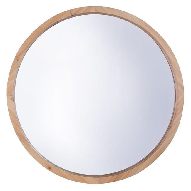 22'' Round Natural Wood Mirror with Deep Frame