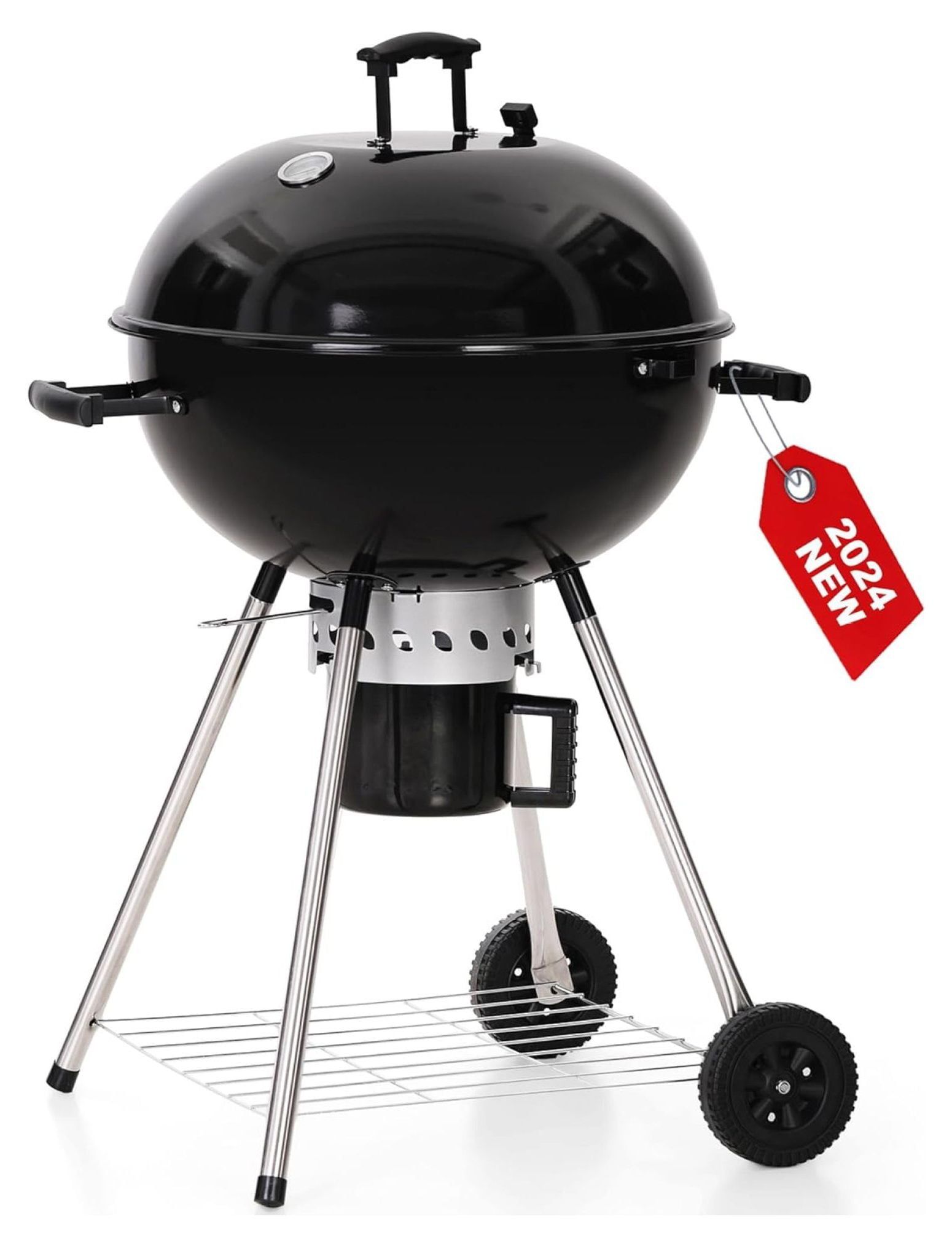 22-Inch Black Porcelain-Enameled Kettle Charcoal Grill with Wheels