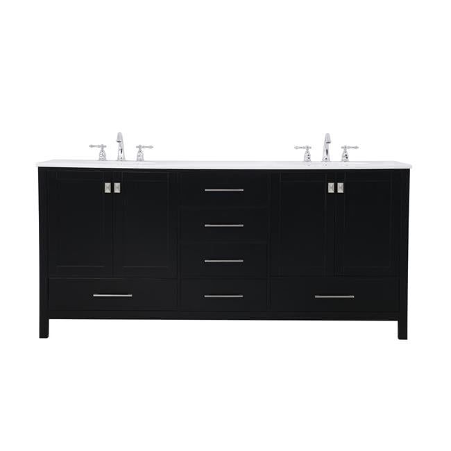 Irene 72" Black Double Bathroom Vanity with Calacatta White Countertop