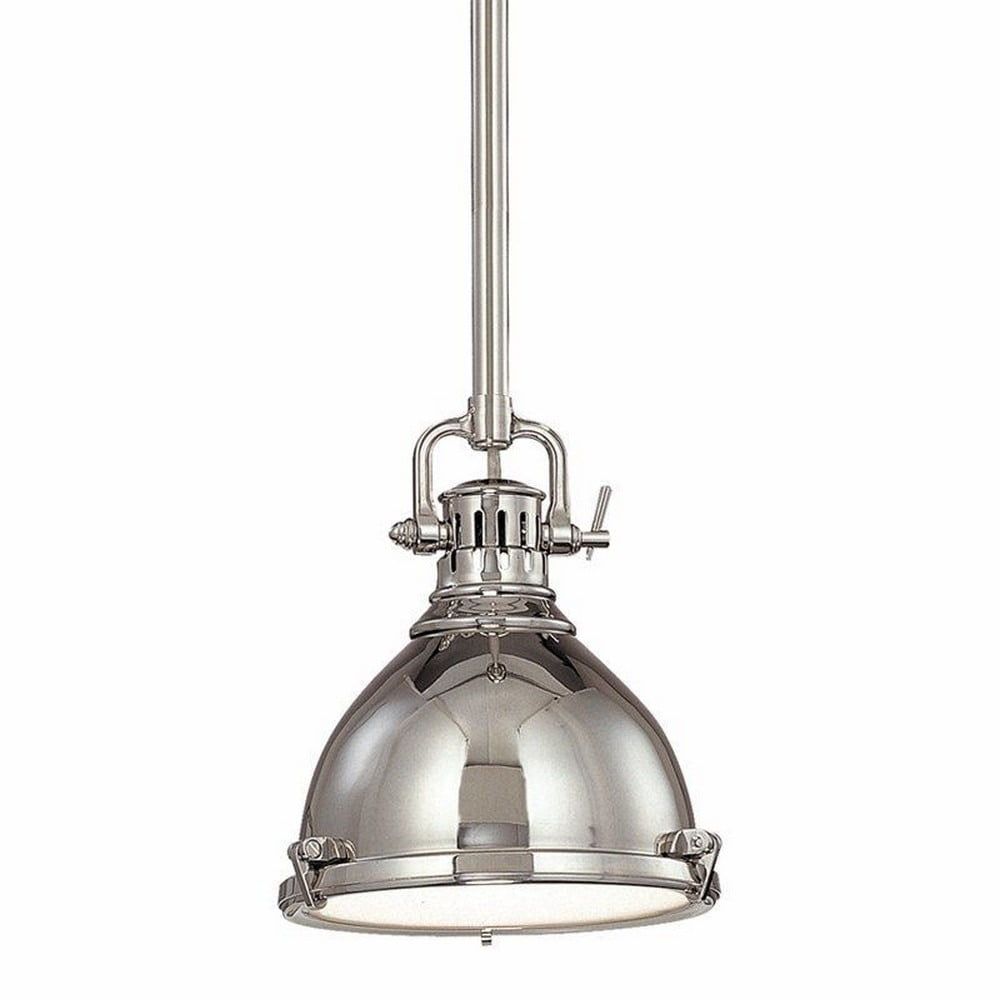 Pelham Polished Nickel 1-Light Adjustable Pendant with Brass Shade