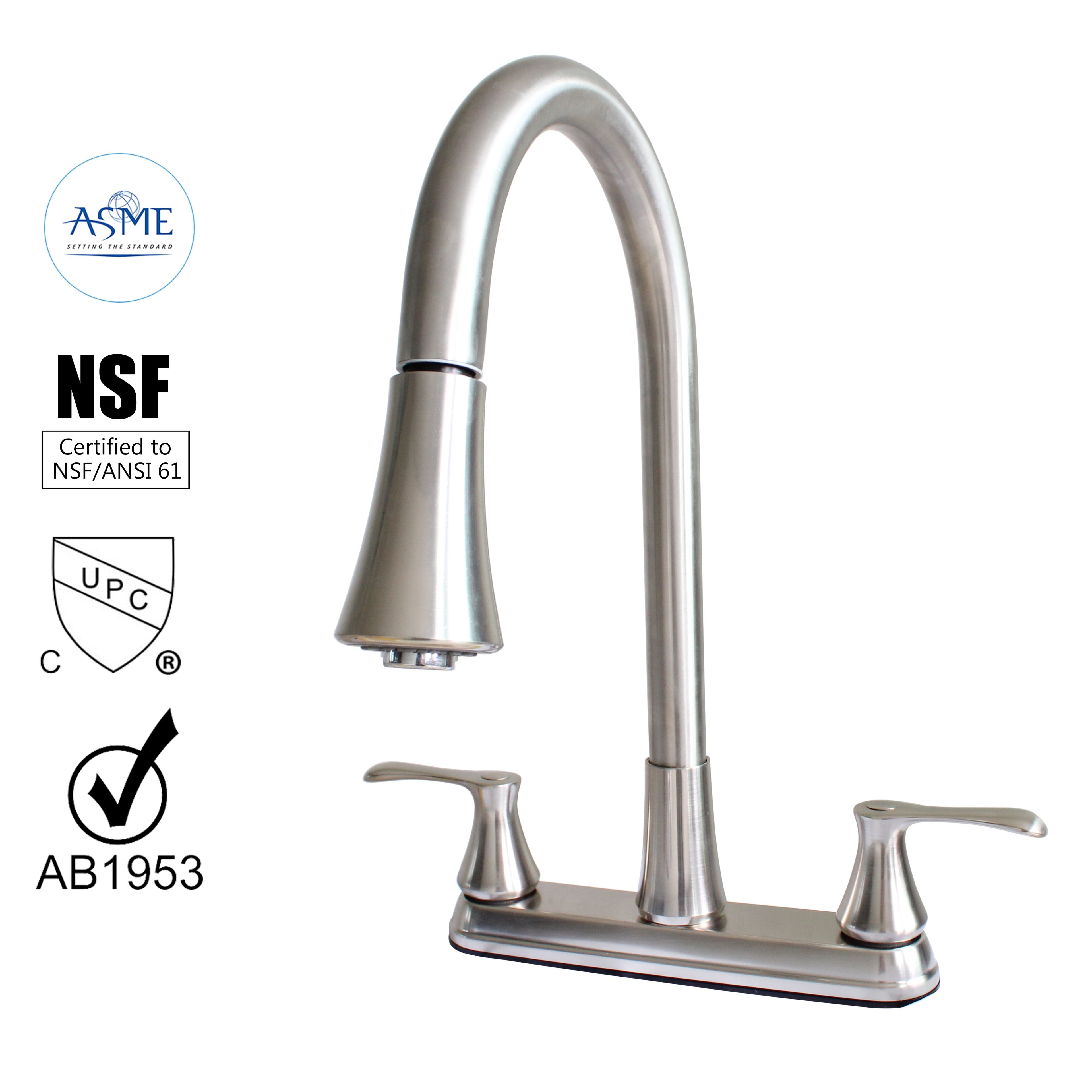 Nickel Double Handle Pull Down Kitchen Faucet with Spray