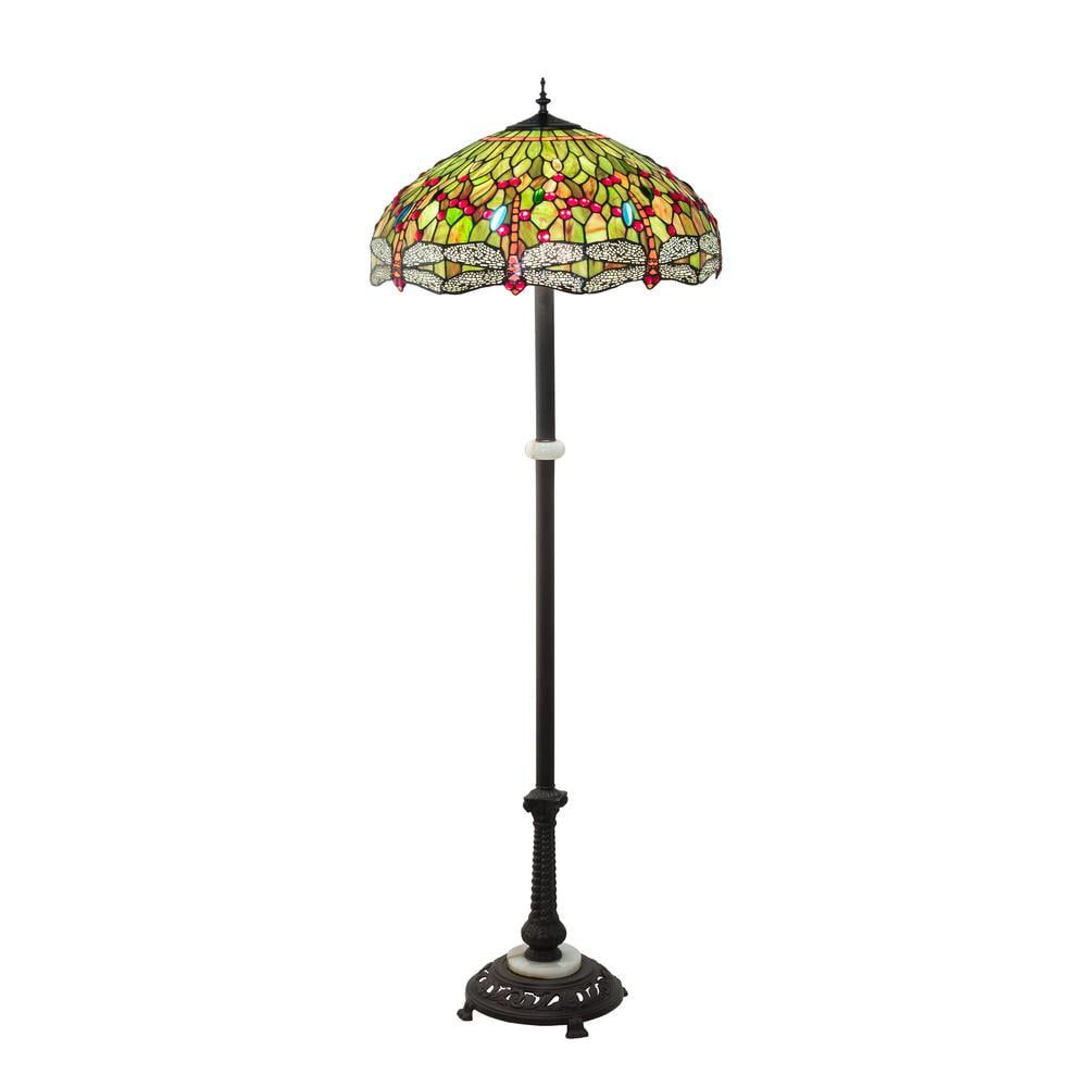 Mahogany Bronze Stained Glass Dragonfly Floor Lamp