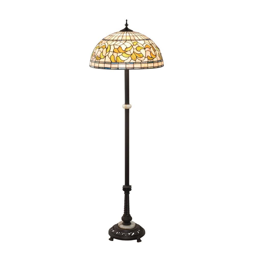 Elegant Mahogany Bronze 3-Light Floor Lamp with Stained Glass Shade