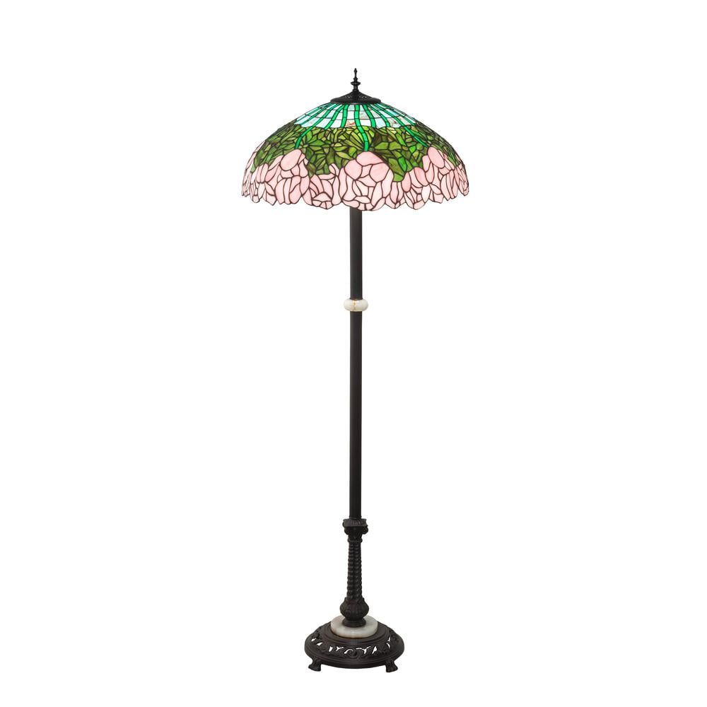 Passion Pink Green Stained Glass 3-Light Floor Lamp in Mahogany Bronze