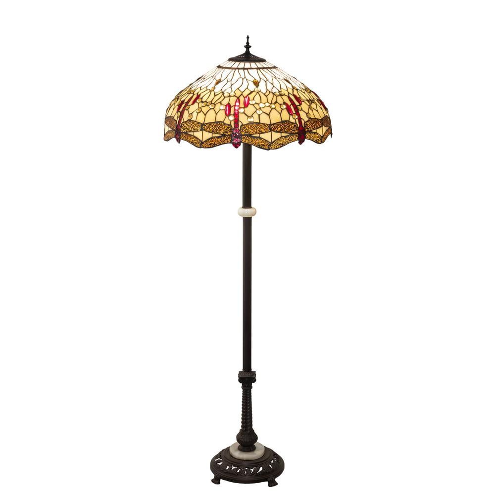 Meyda 62" Mahogany Bronze and Ruby Amber Glass Tiffany Floor Lamp