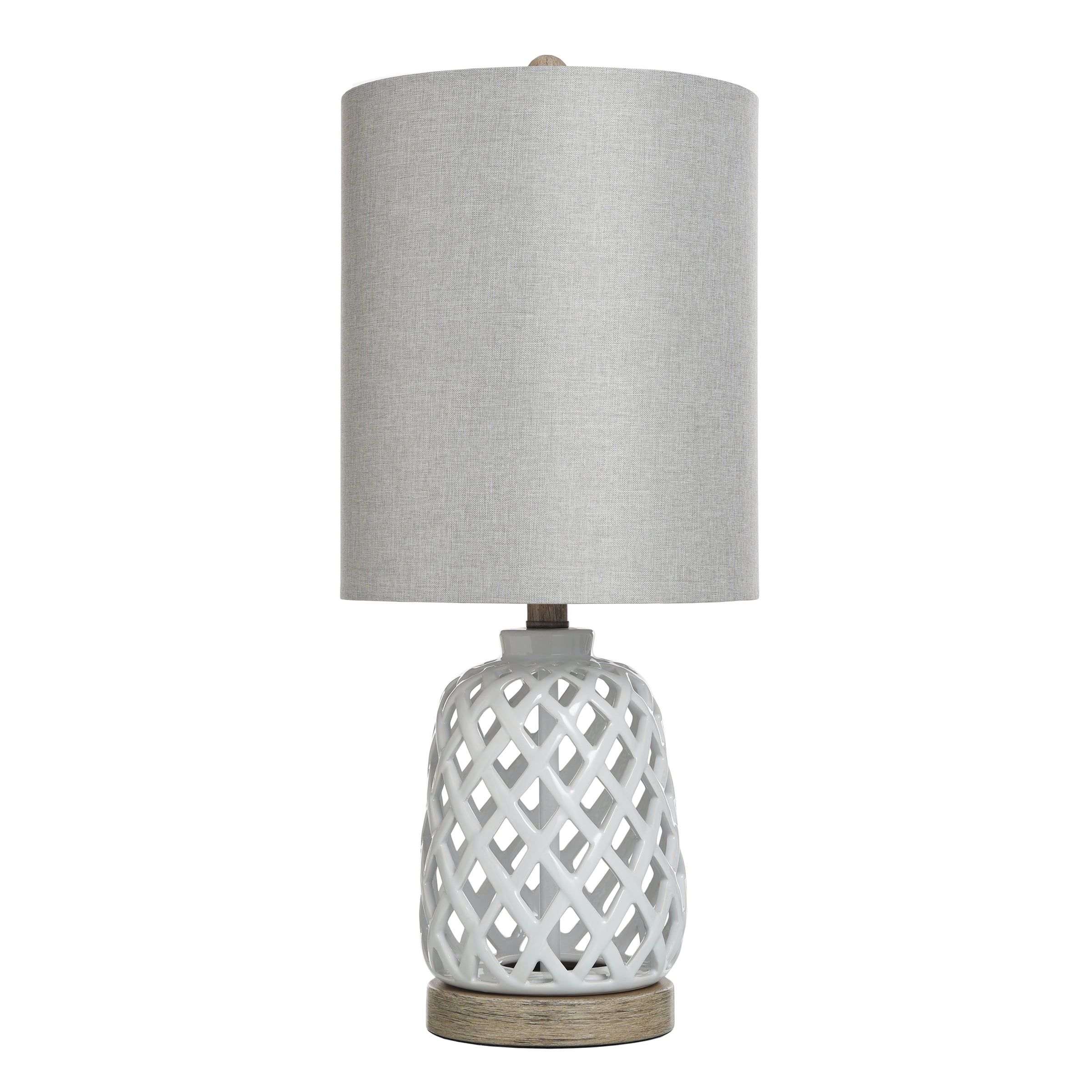 23.3" White Ceramic Table Lamp with Hardback Fabric Shade