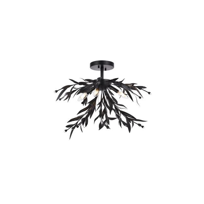 Elegant Wispy Branches 23" Black Steel & Crystal 4-Light Flush Mount