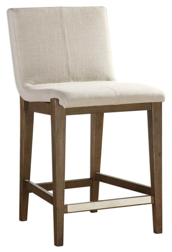 Klemens 26" Walnut Wood and Linen Counter Stool