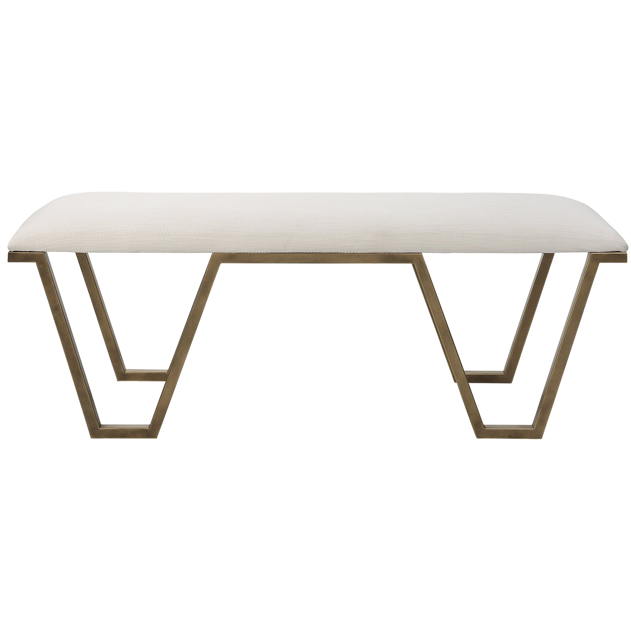 White and Gold Geometric Iron Upholstered Bench