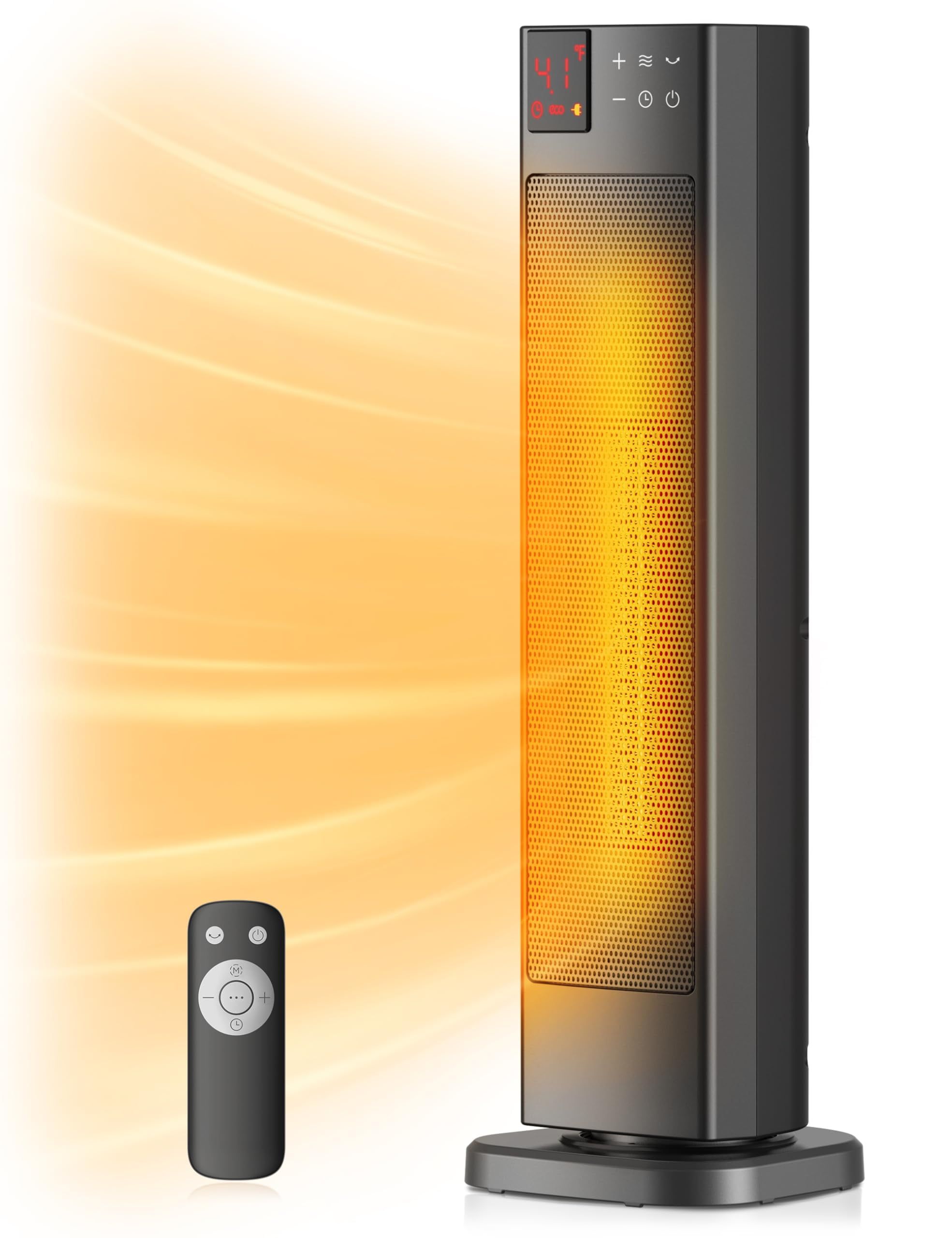 Black Ceramic Tower Heater with Thermostat and Remote