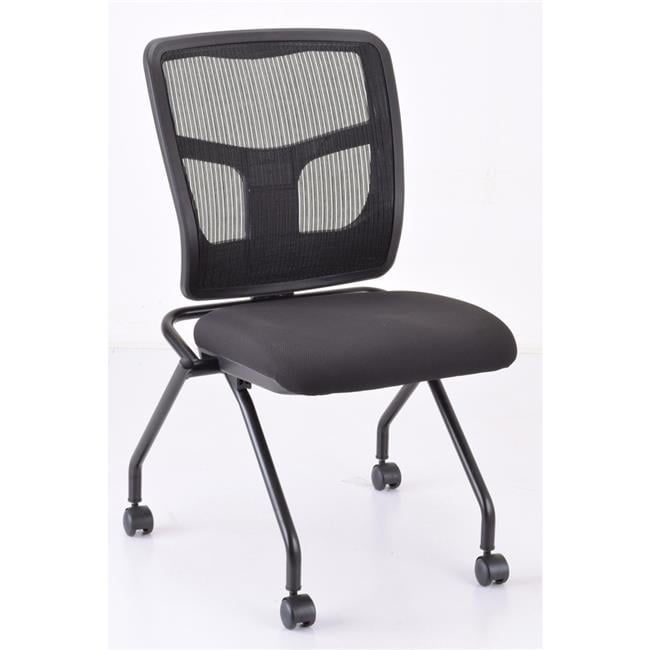 Black Armless Mesh Back Nesting Chair with Metal Frame