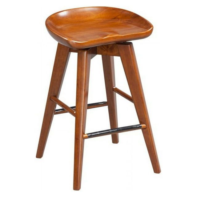 Walnut Flare-Leg 24" Swivel Counter Stool with Metal Accents