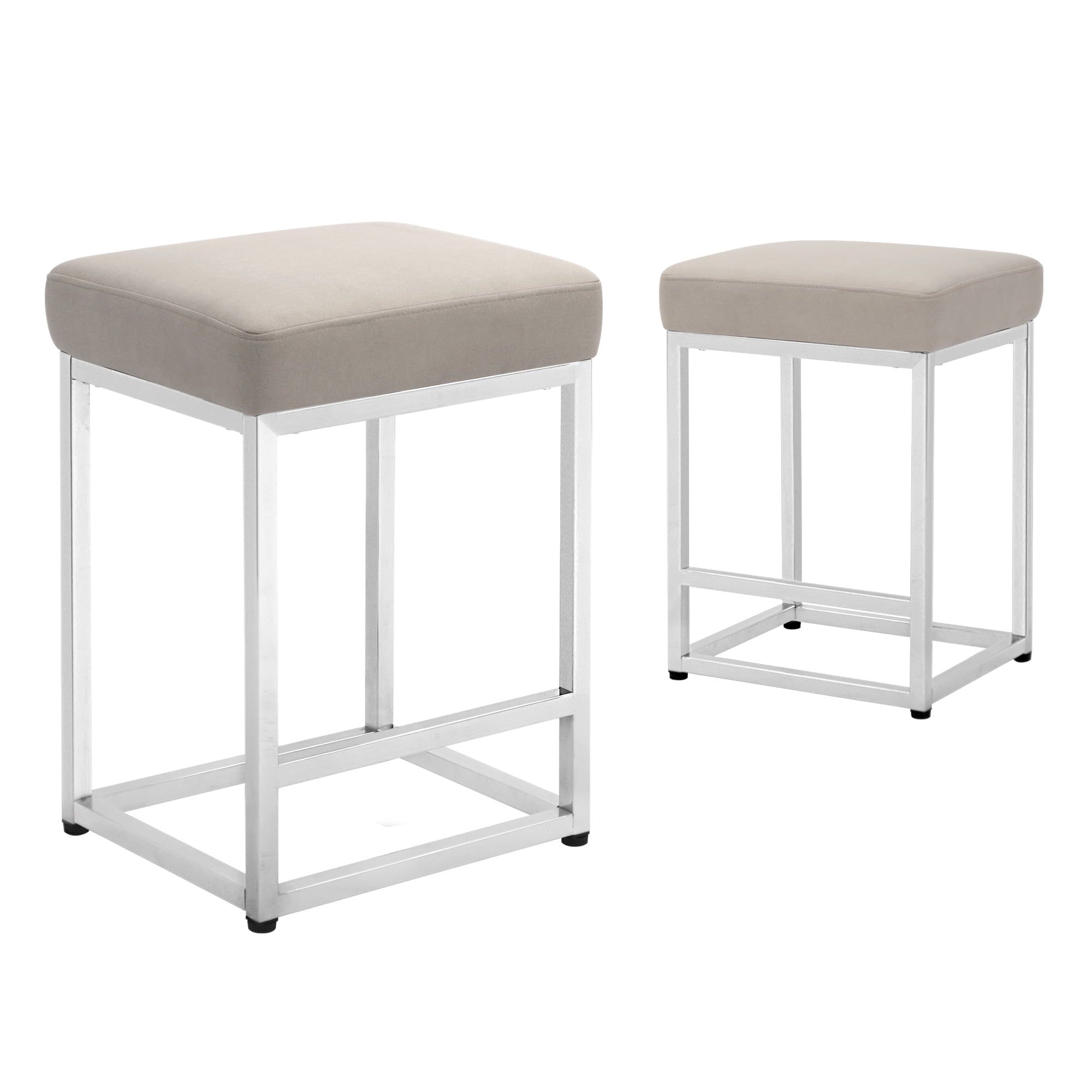 Light Grey Faux Leather Backless Bar Stools with Metal Frame, Set of 2