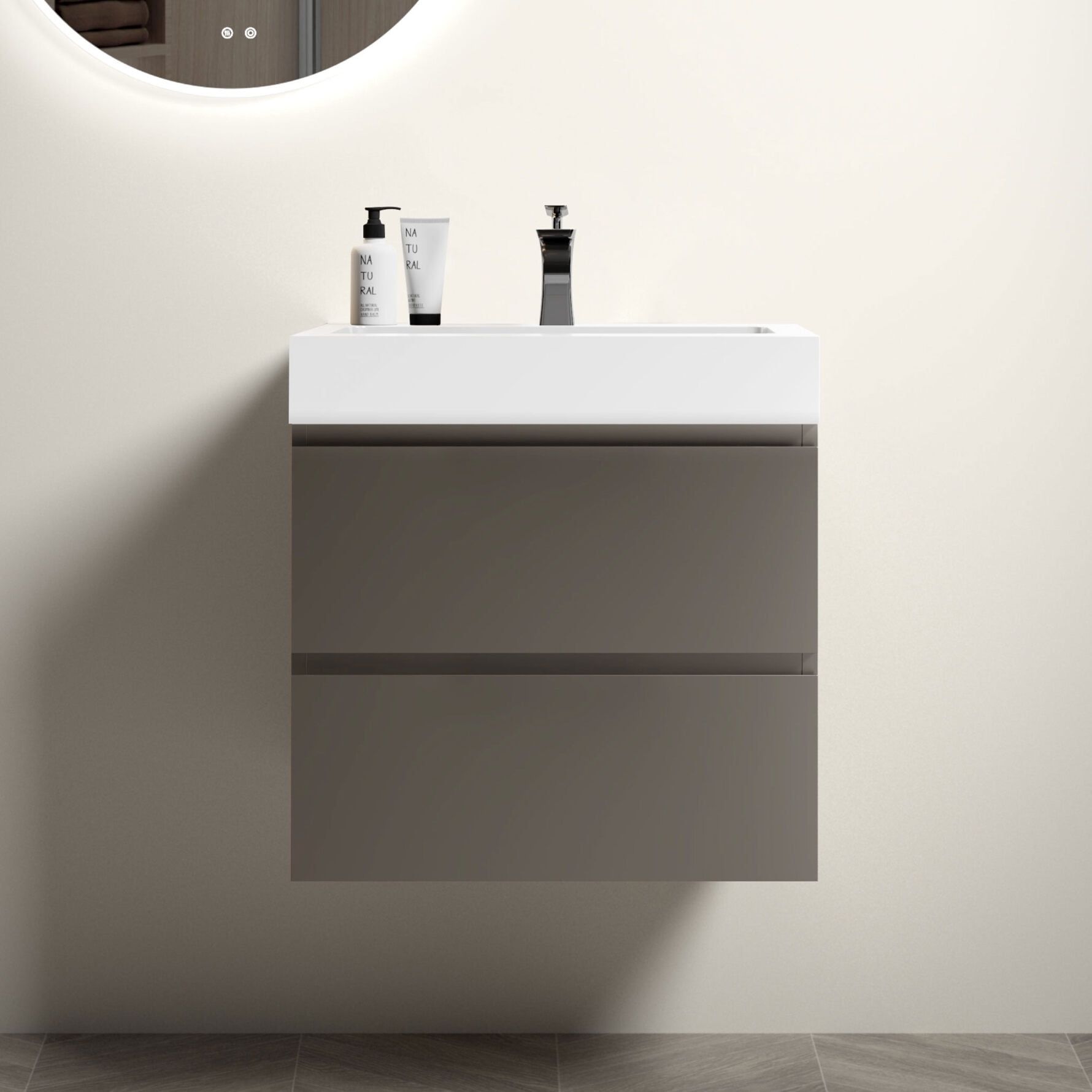 24" Gray Floating Bathroom Vanity with White Sink Basin