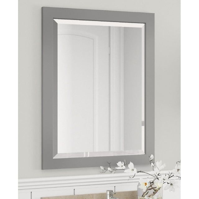Sleek Gray Wood Framed Beveled Bath Vanity Mirror 24"x30"