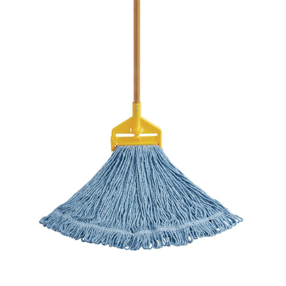 48-Inch Blue Cotton String Mop with Wooden Handle