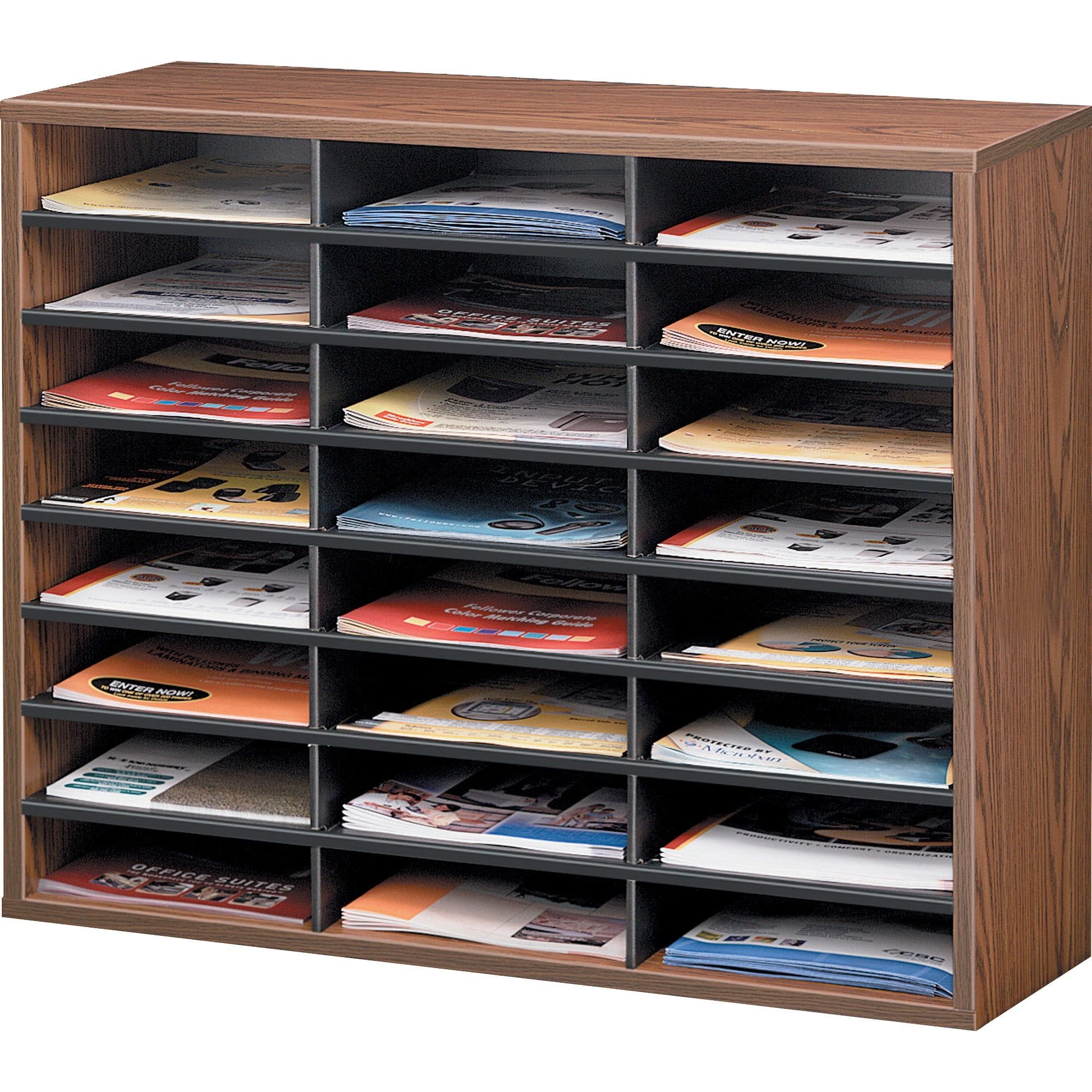 Medium Oak 24-Compartment Particleboard Literature Organizer