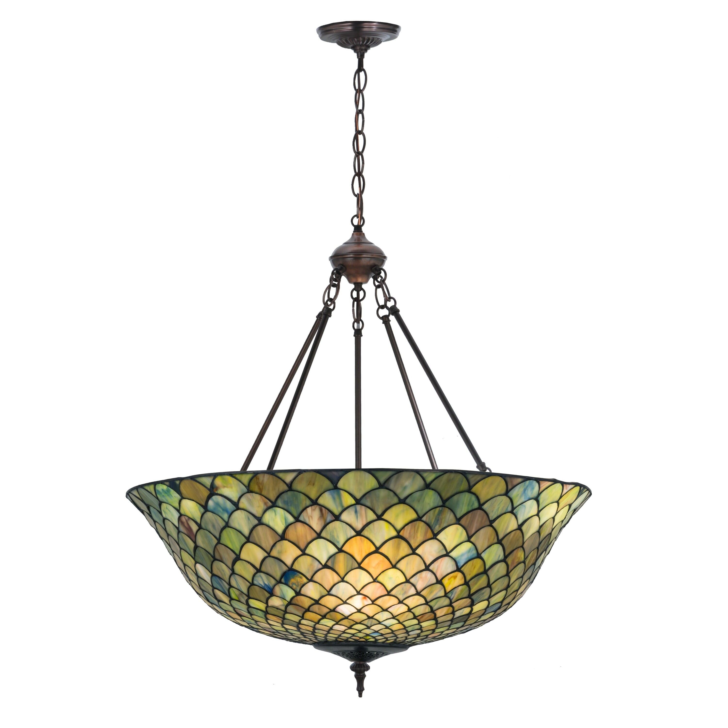 Craftsman Brown 24" Tiffany Fishscale Inverted 3-Light Pendant