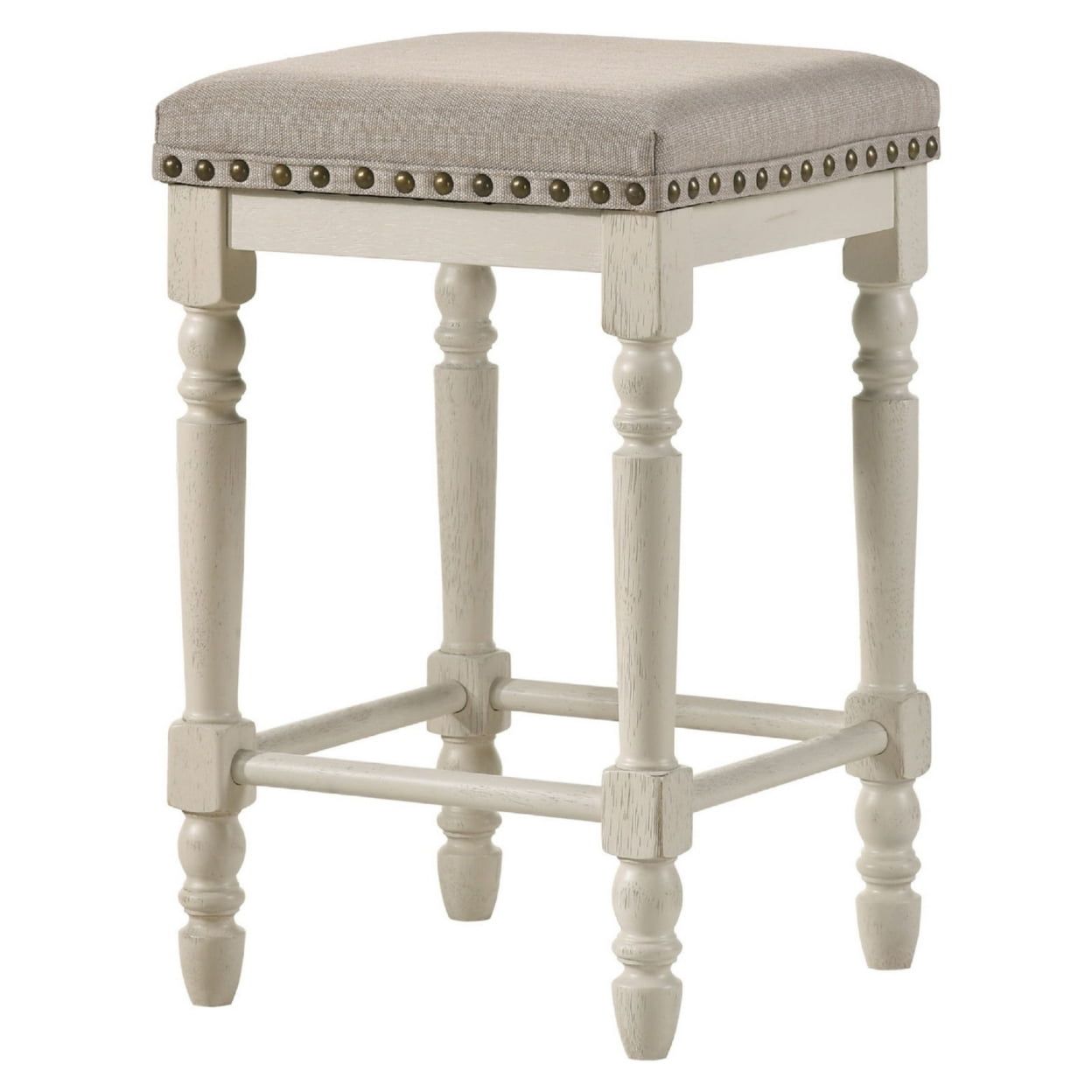 Antique White Swivel Counter Height Stool with Nailhead Trim