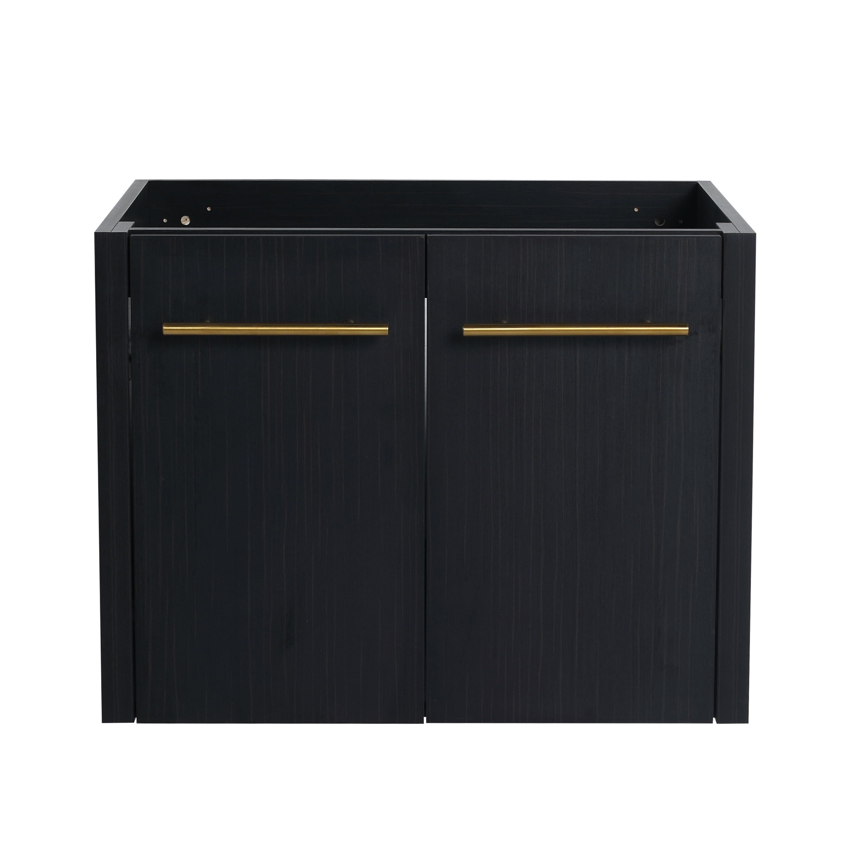 24 Inch Black Chestnut Wall-Mounted Bathroom Vanity with Gold Handles