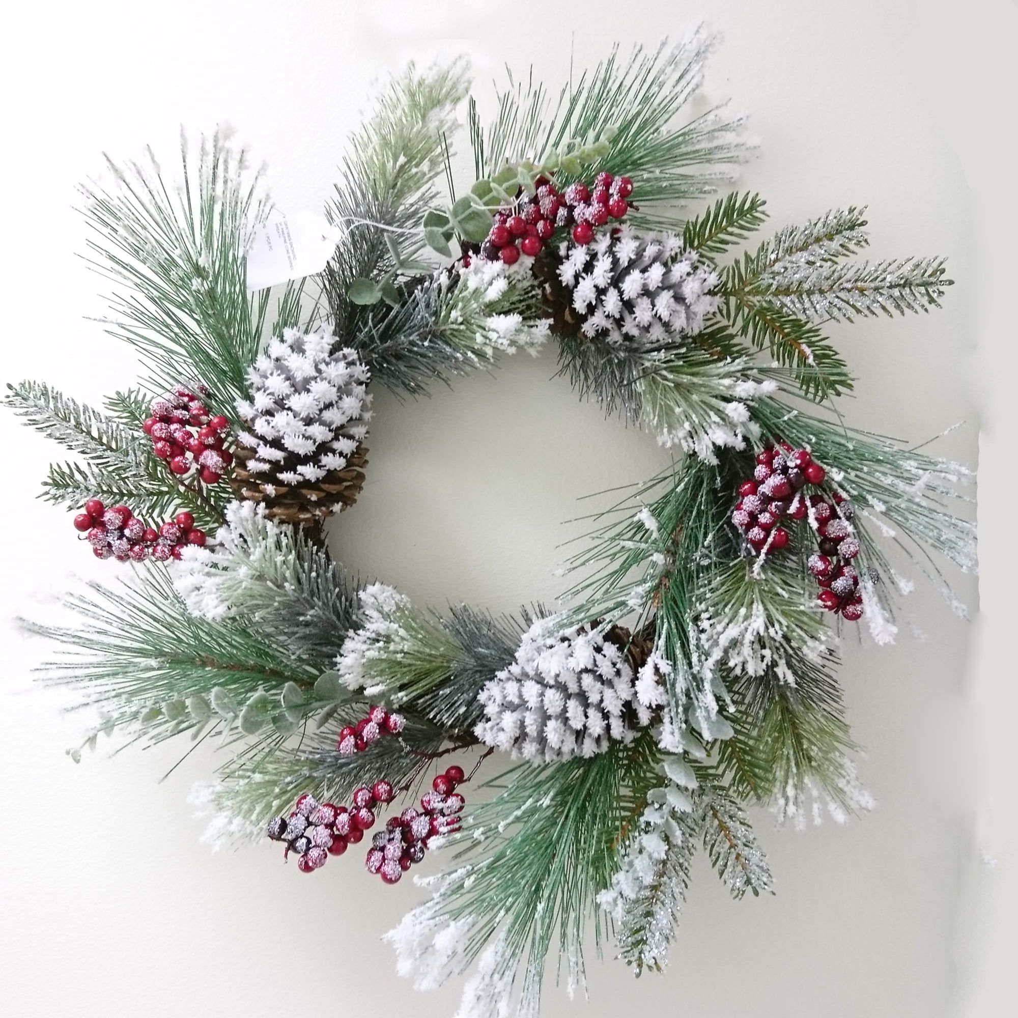 24" Snowy Pine Cone and Berry Christmas Wreath