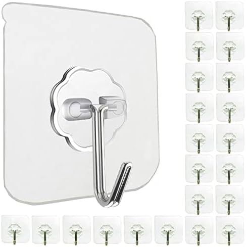 Transparent Heavy Duty Self-Adhesive Wall Hooks 24 Pack