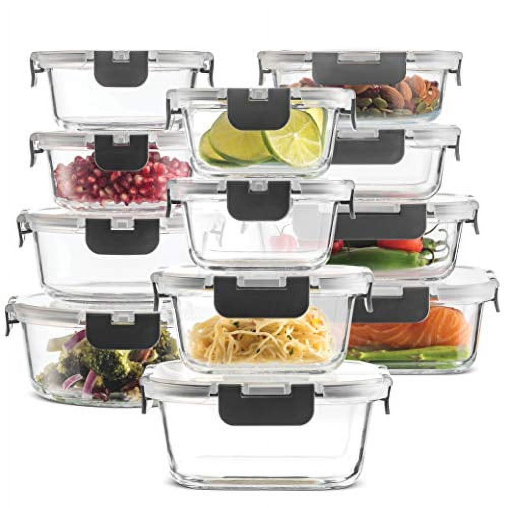 24-Piece Grey Glass Meal Prep Containers with Flip Top Lid