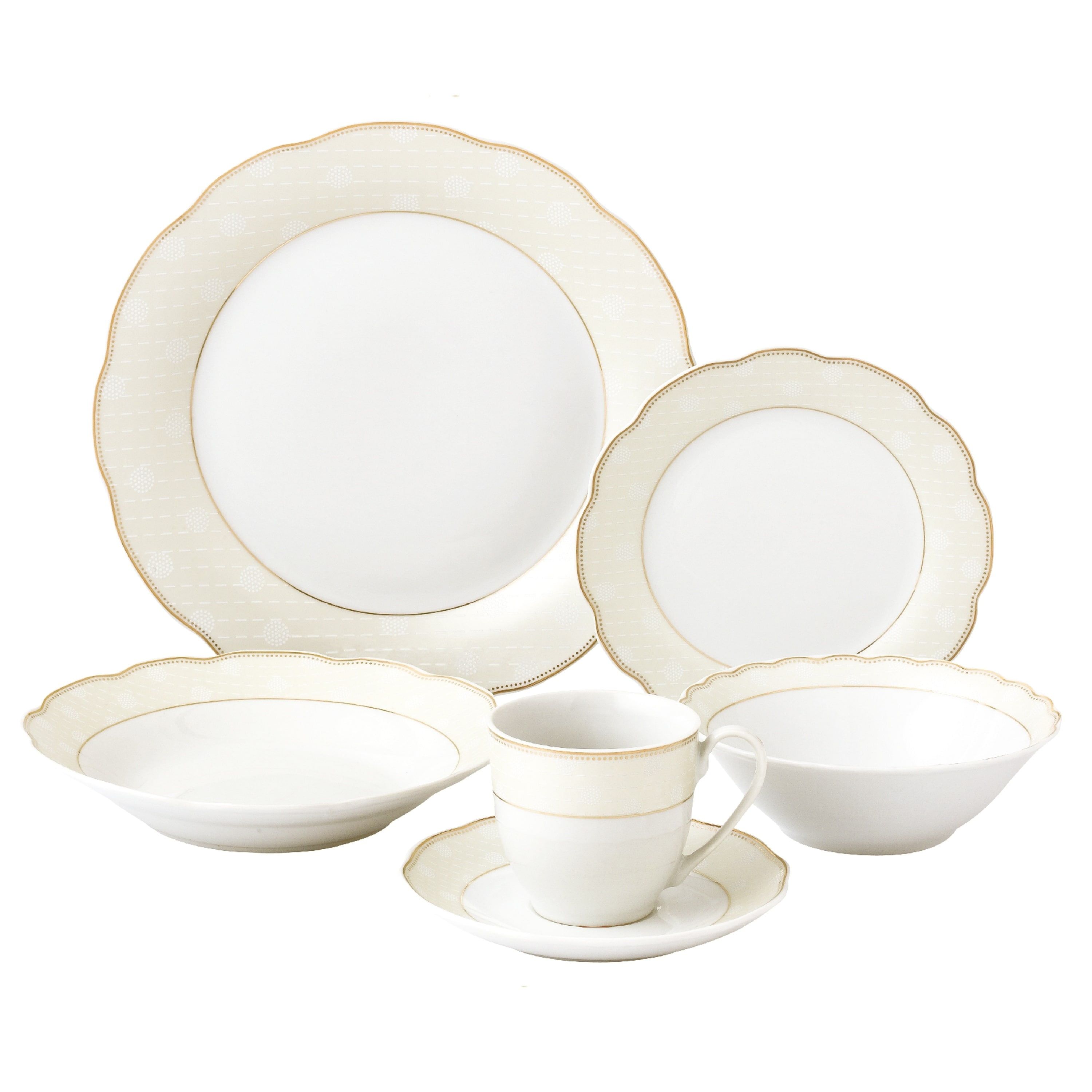 Tova 24-Piece White Porcelain Dinnerware Set with Gold Accents