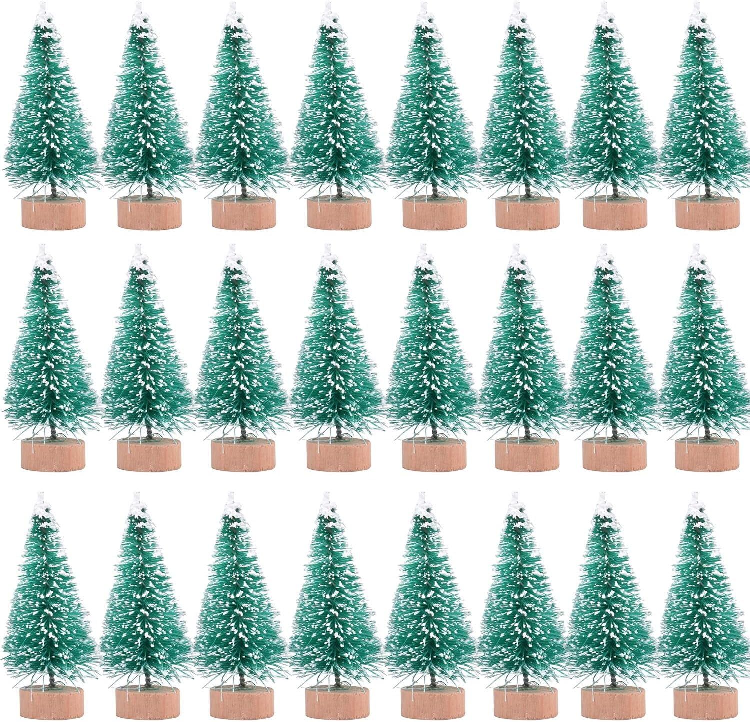 24-Piece Green Mini Sisal Snow Frost Tabletop Christmas Trees