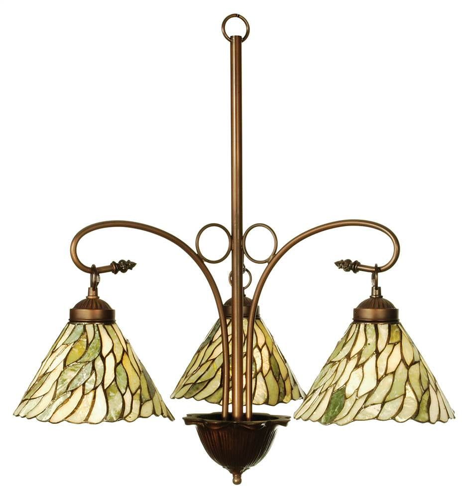 Moss Green and Ivory Jadestone 3-Light Chandelier with Mahogany Bronze Finish