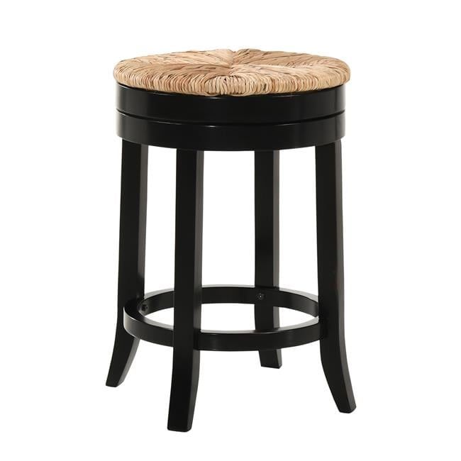 Antique Black 24" Swivel Backless Wood Counter Stool with Rush Seat