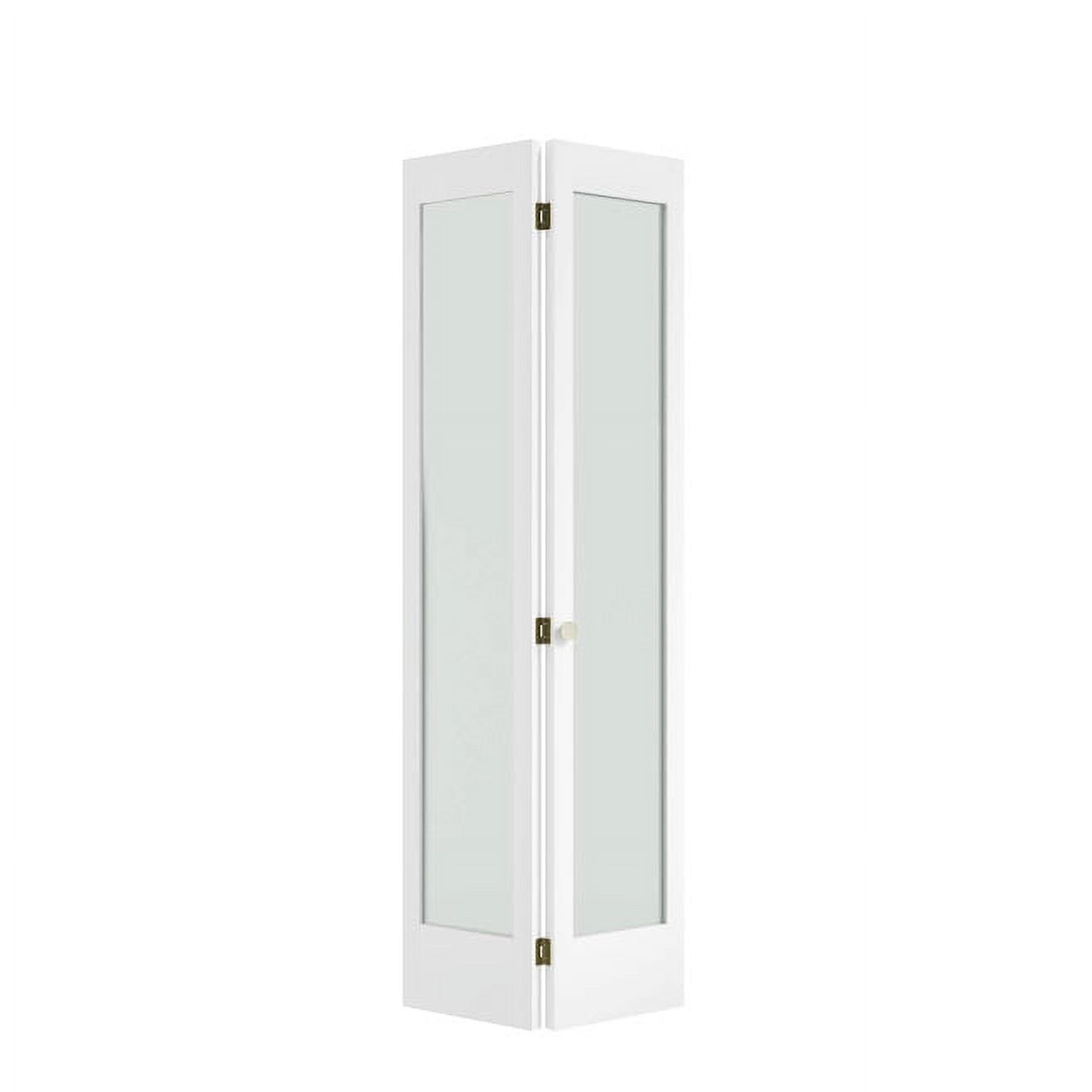 24 in. x 80 in. x 1-3/8 in. Frosted Glass 1-Lite Shaker Primed Solid Wood Core Bi-Fold Door with Hardware Included