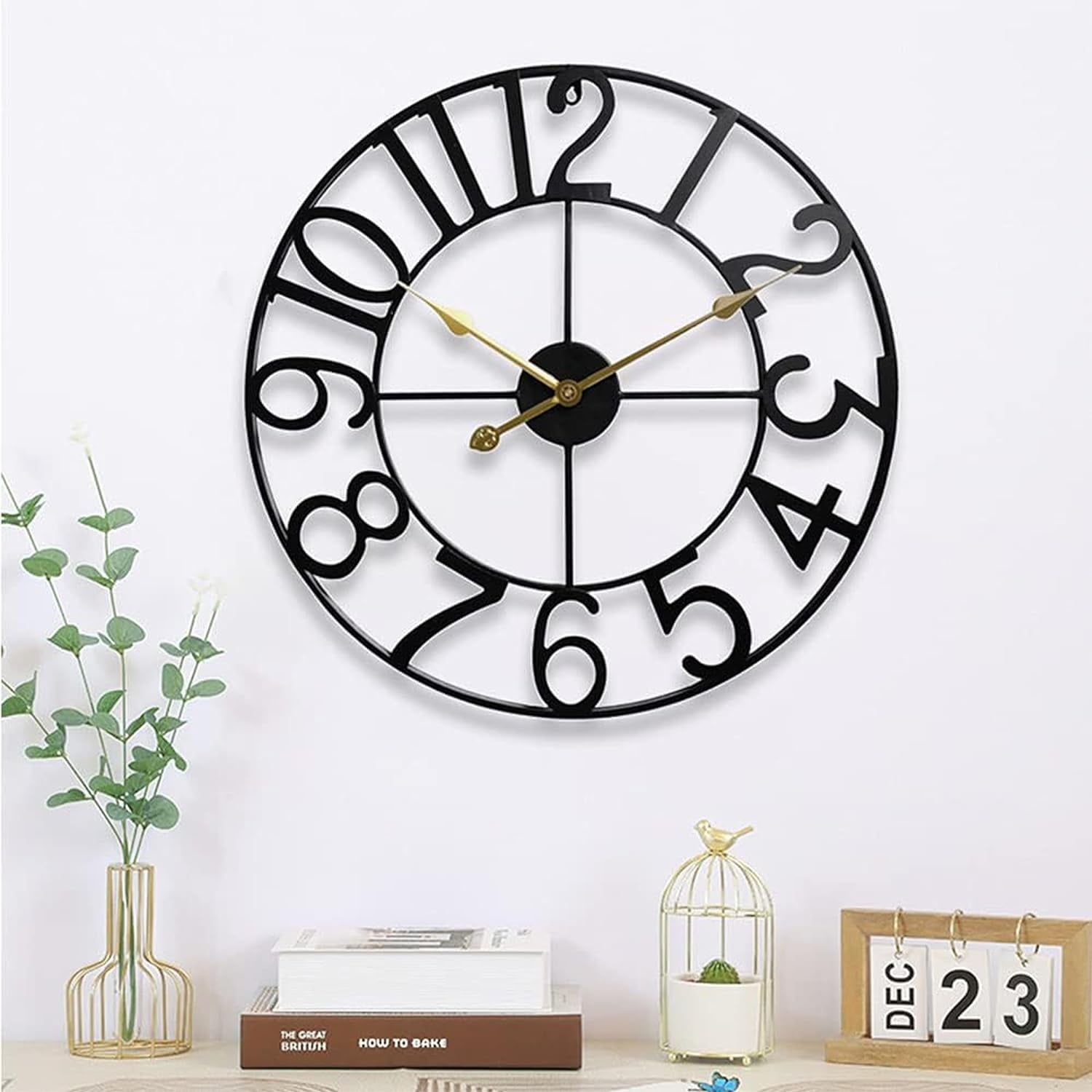 Oversized Black Metal Analog Wall Clock with Arabic Numerals