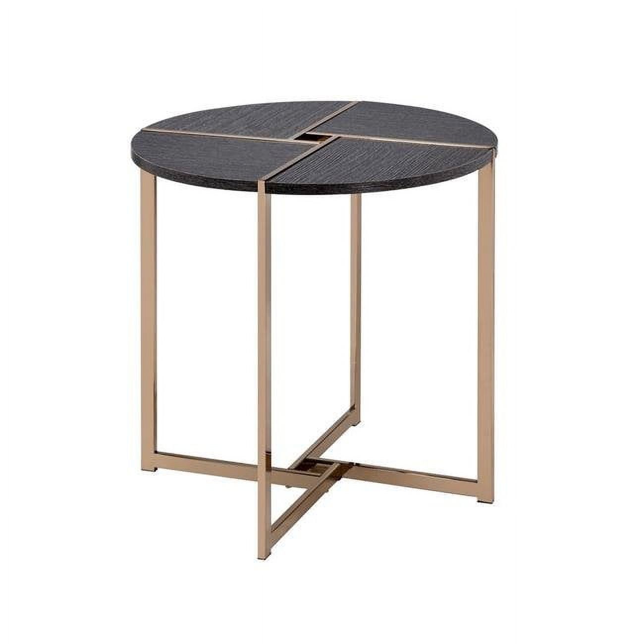 24'' Gold & Gray Round Wooden Top End Table with X-Shaped Metal Base