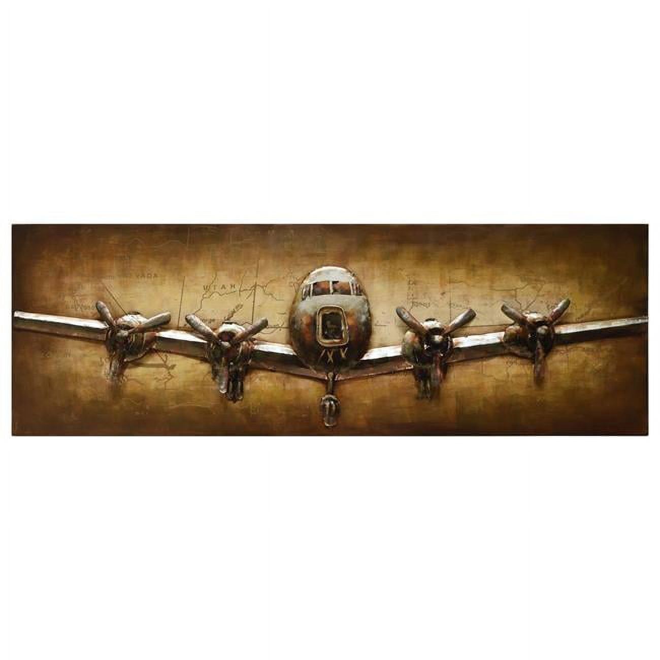 24 x 72 Inch Hand Painted Iron Airplane Wall Sculpture