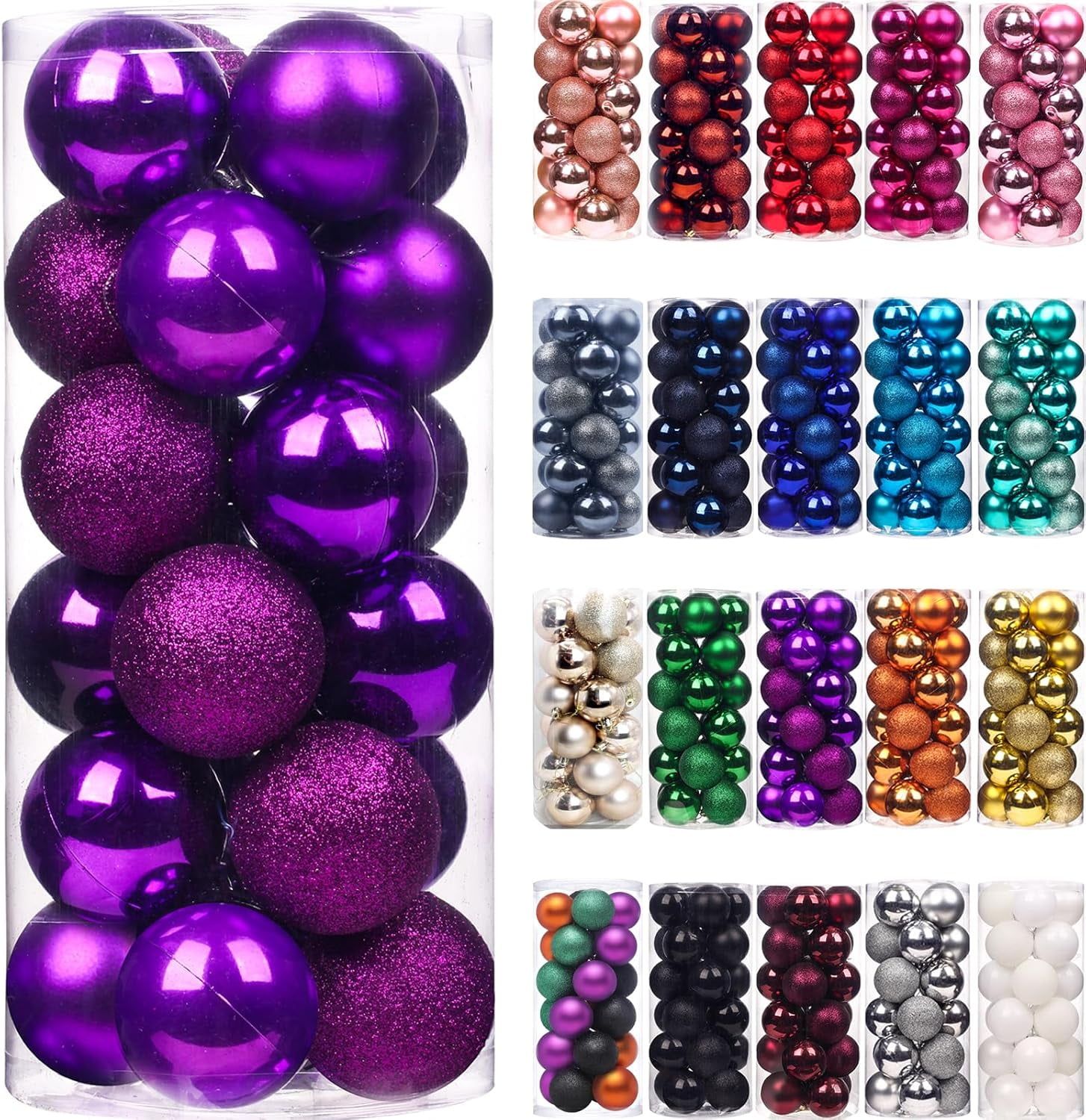 Purple Shatterproof Plastic Christmas Ball Ornaments Set