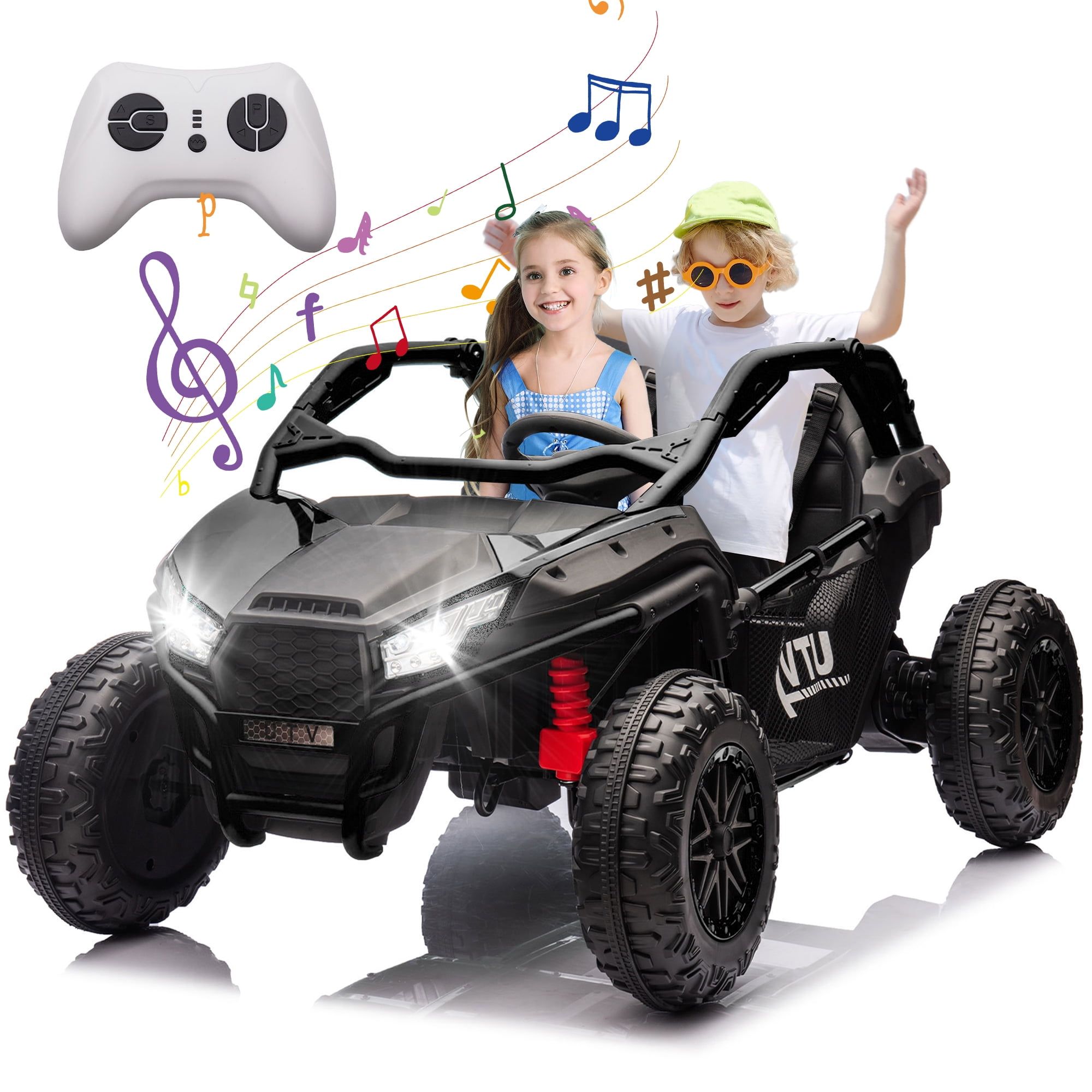 24V Black Dual Seat Kids UTV with Remote Control