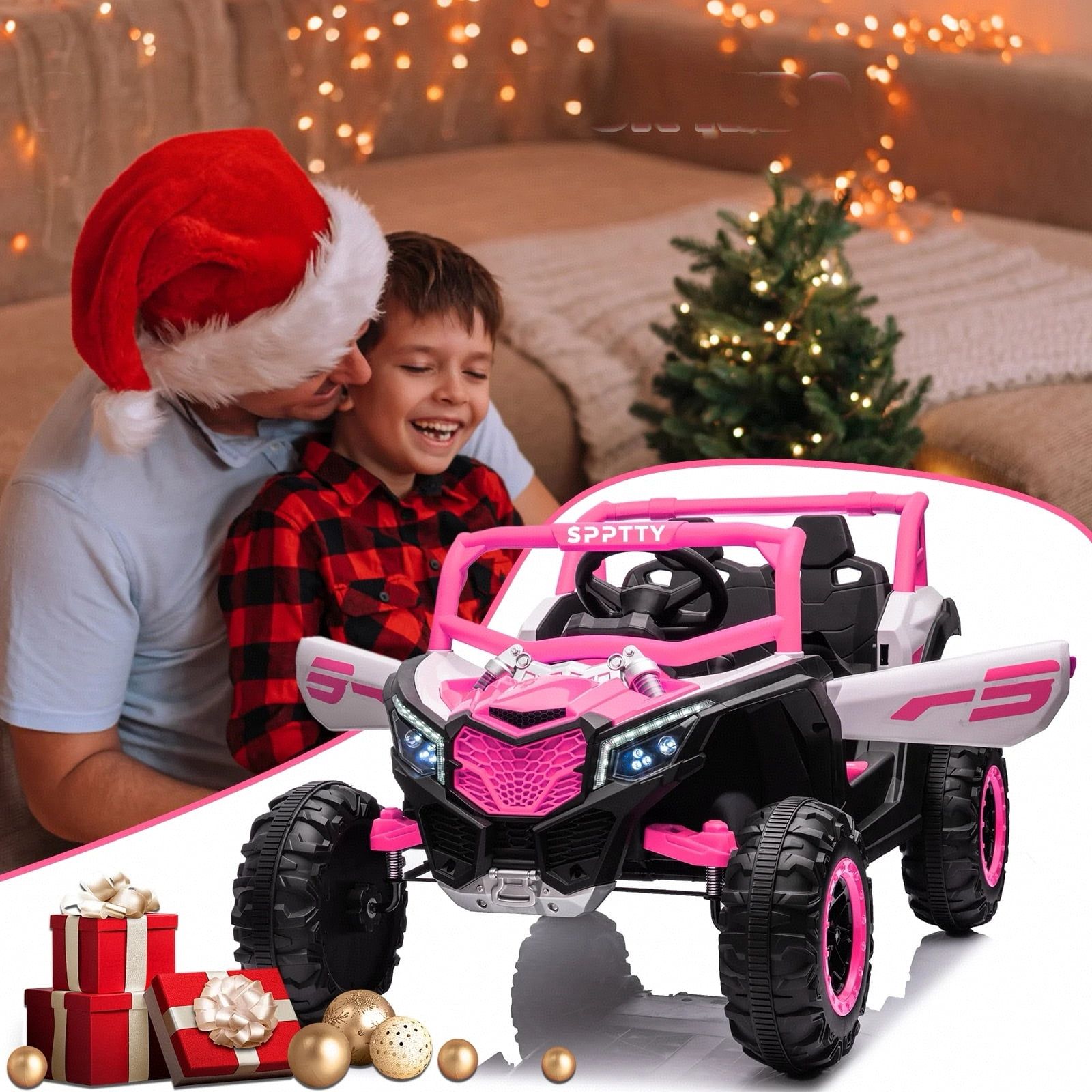 Pink 24V Kids Ride-On UTV with Bluetooth and LED Lights