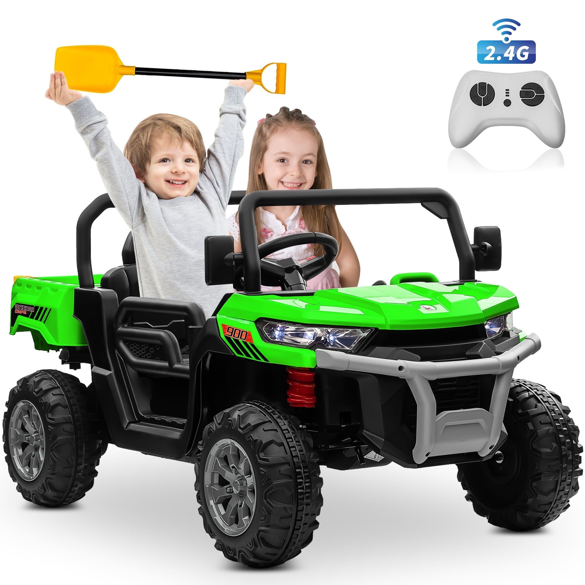 24V Green 2-Seater Kids Ride-On Dump Truck with Remote Control