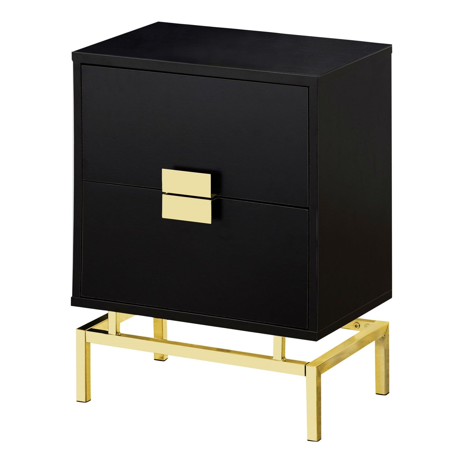 Cappuccino and Gold Rectangular Nightstand with Storage and Metal Base