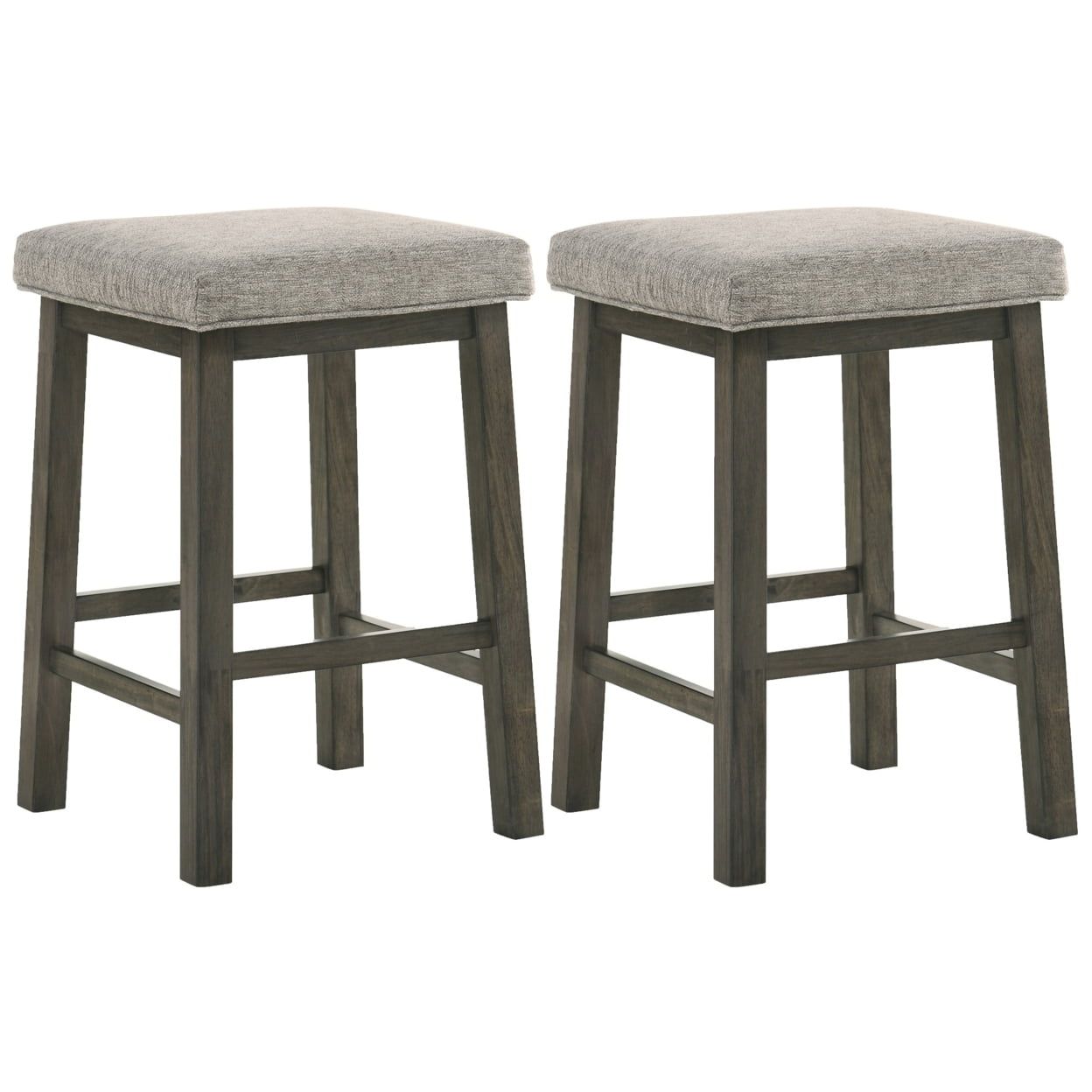 Transitional Fusion 25" Gray Saddle Wood Bar Stools, Set of 2