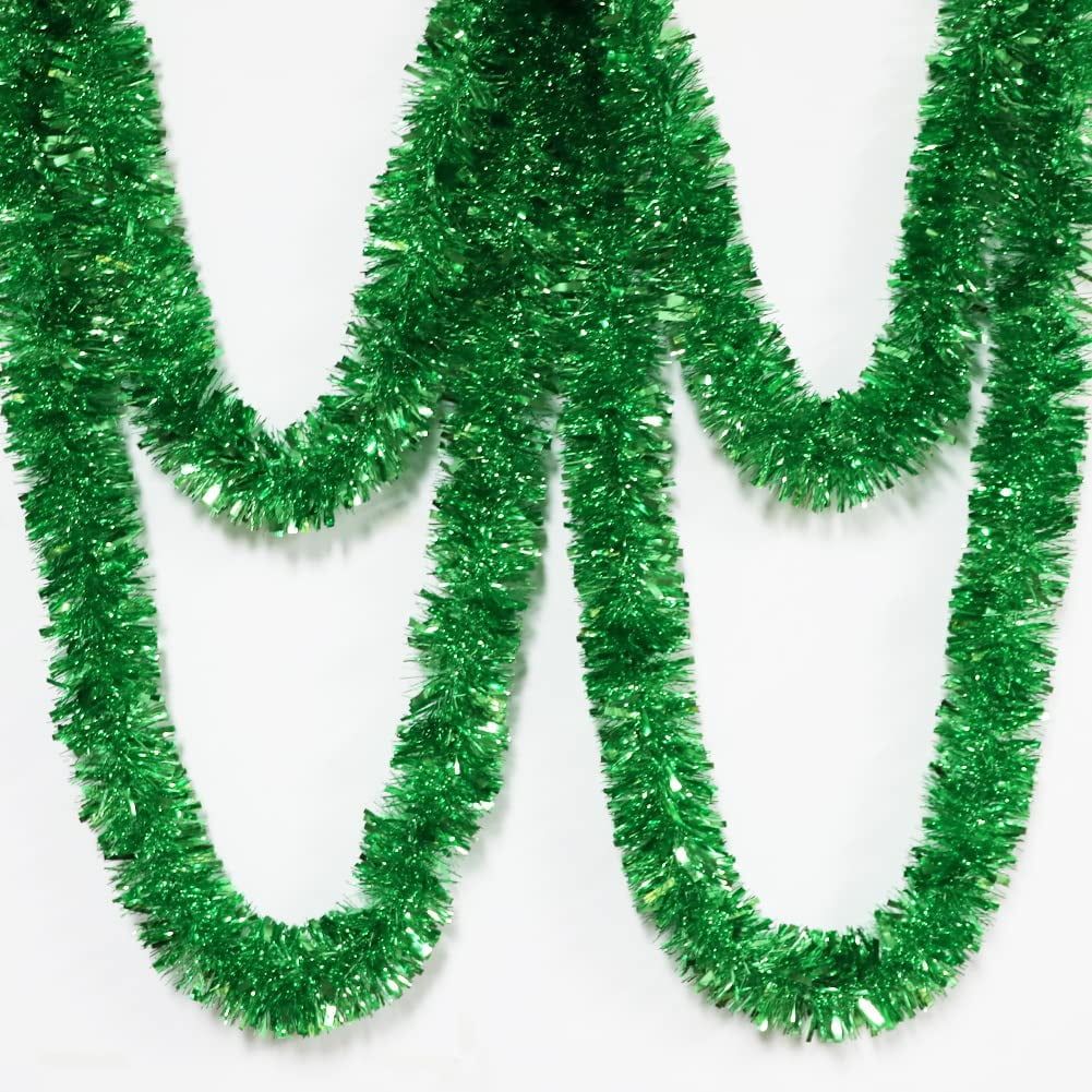 25 ft Green Metallic Tinsel Twist Garland for Festive Decor