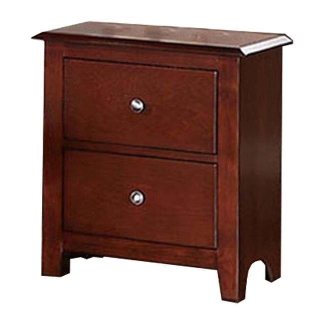 25" Brown Pine and MDF 2-Drawer Nightstand with Metal Pulls