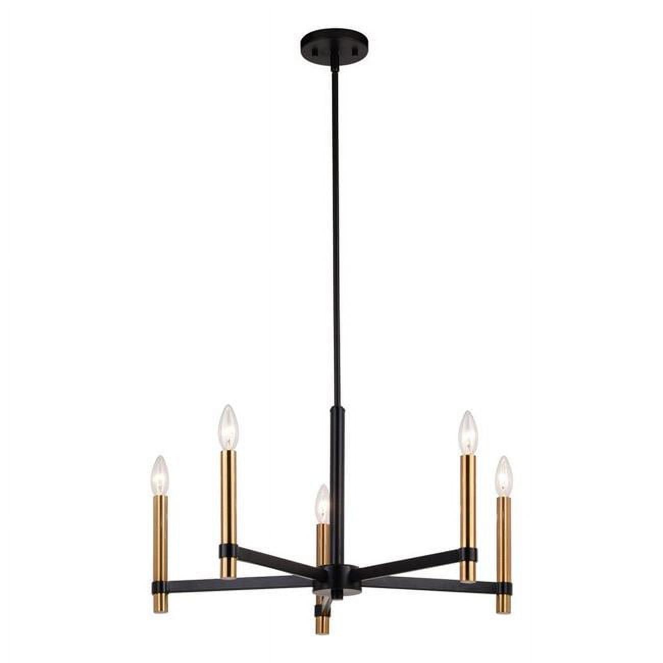 Damen Sleek 25" Matte Black & Natural Brass Chandelier