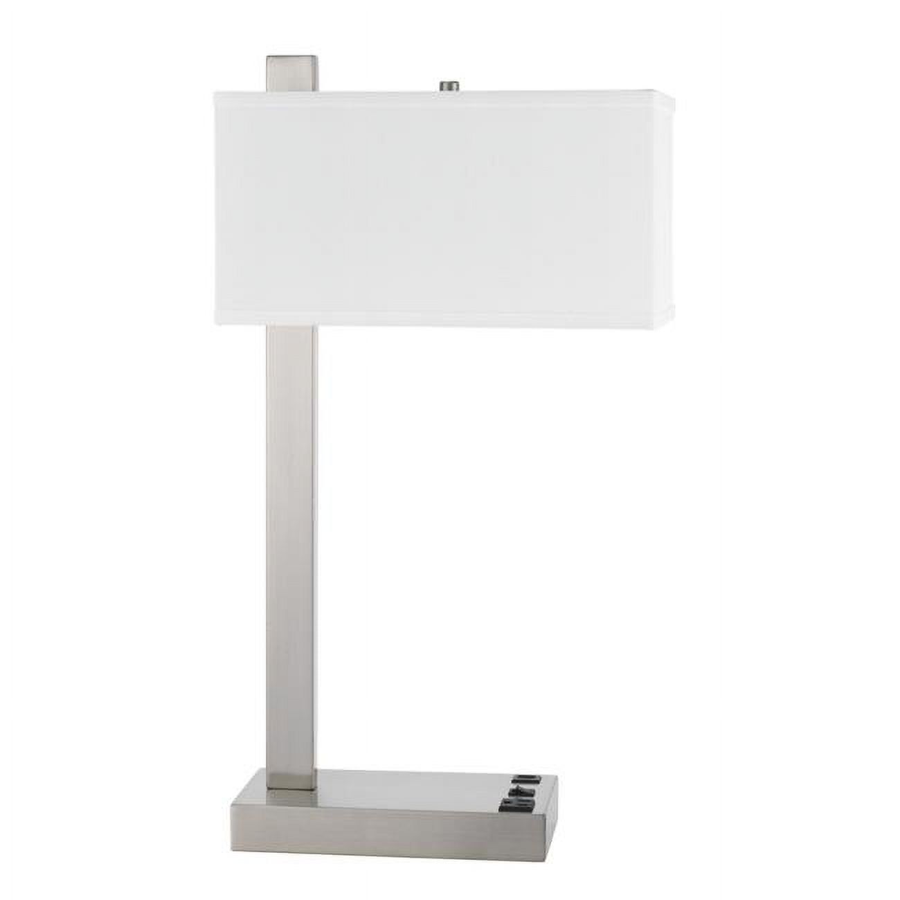 25" Nickel Metal Desk Lamp with White Rectangular Shade