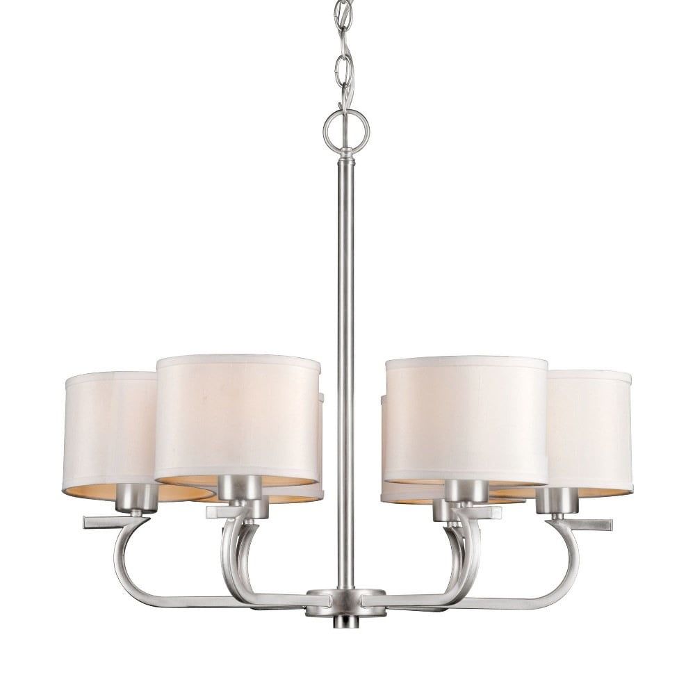 Brushed Nickel 6-Light Drum Chandelier with Fabric Shades