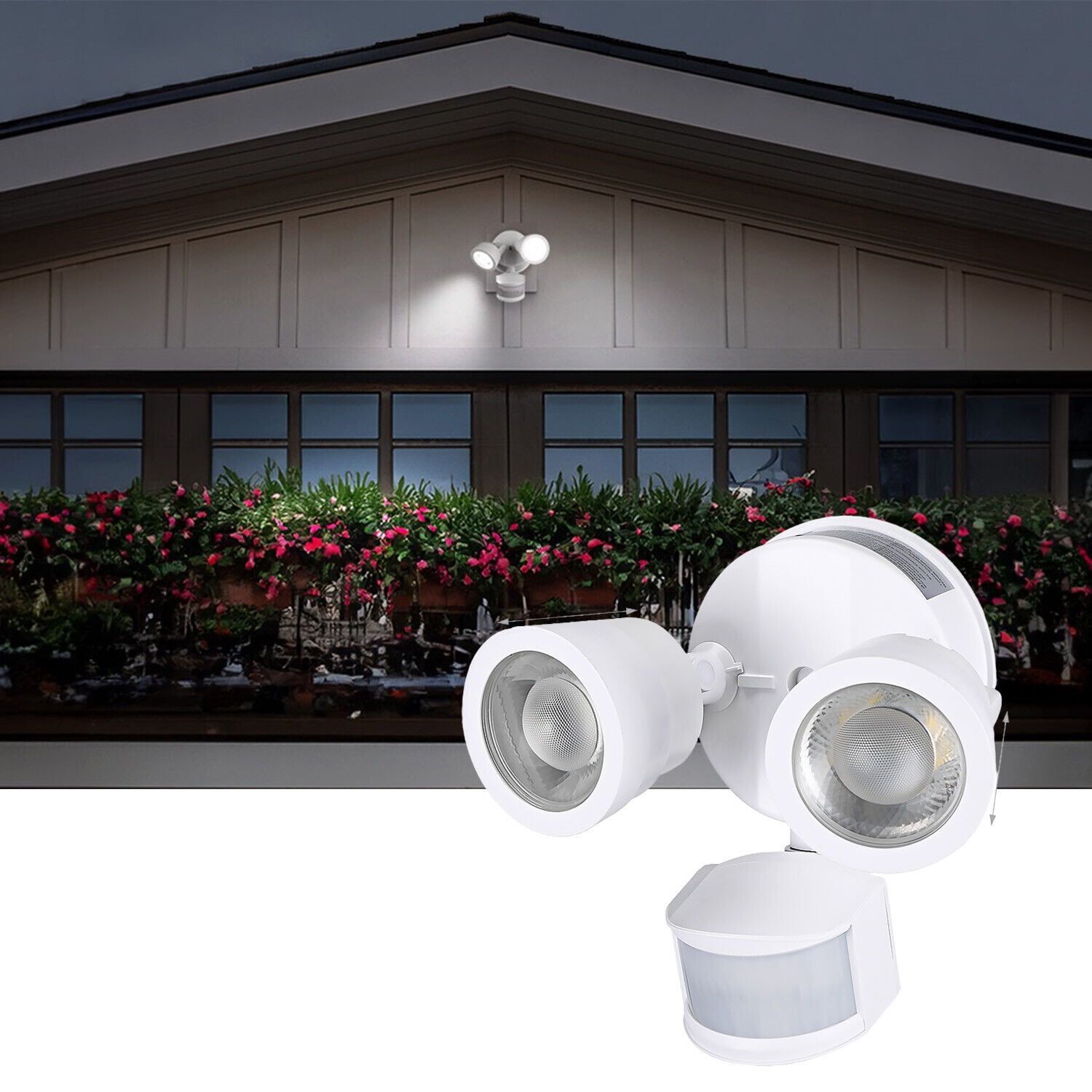 White Dual-Head LED Security Flood Light with Motion Sensor