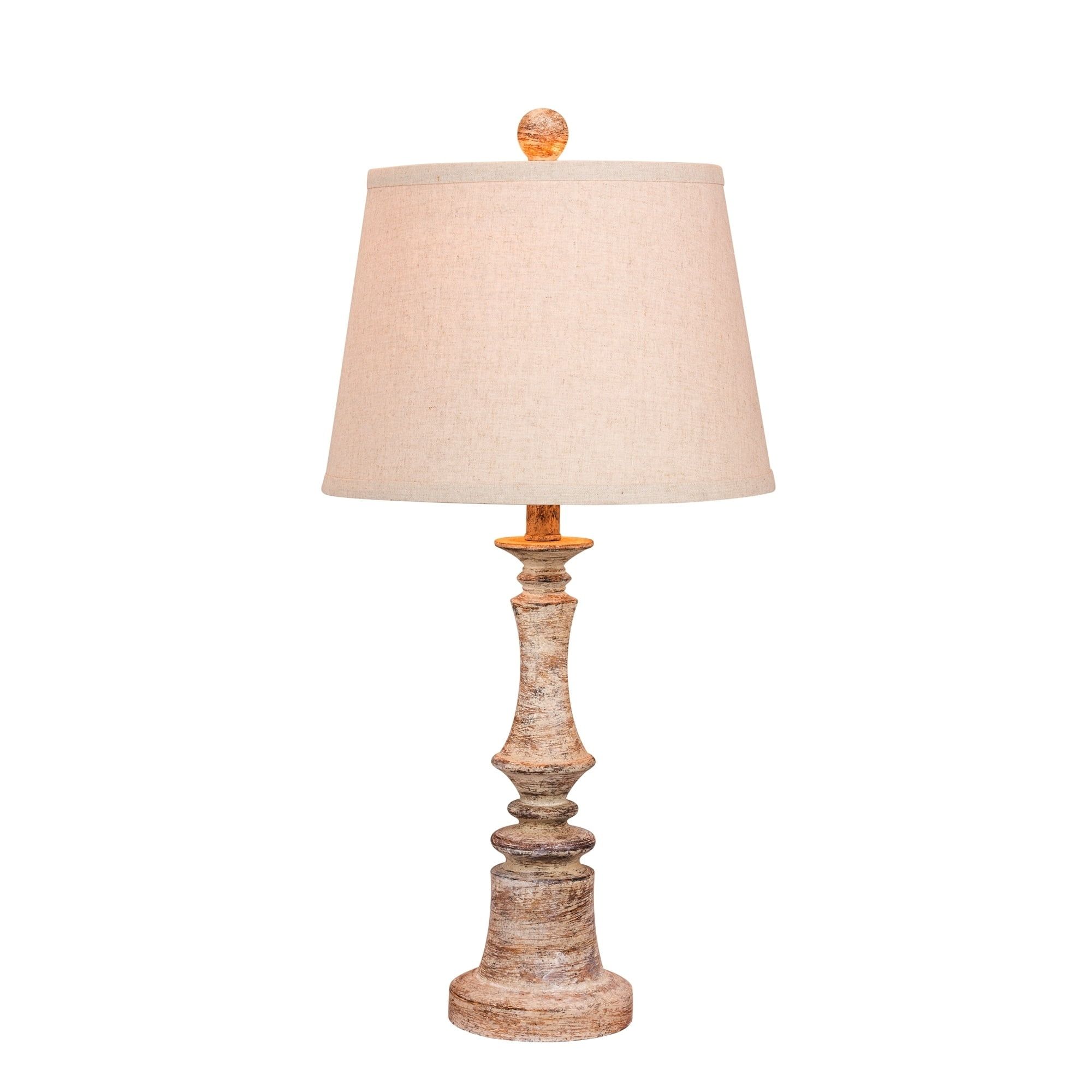 26.5" Cottage Antique Beige Resin Candlestick Table Lamp